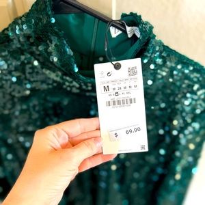 Zara emerald sequin high neck long sleeved party tunic